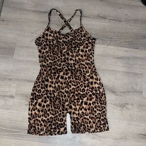 Leopard print spandex romper shorts